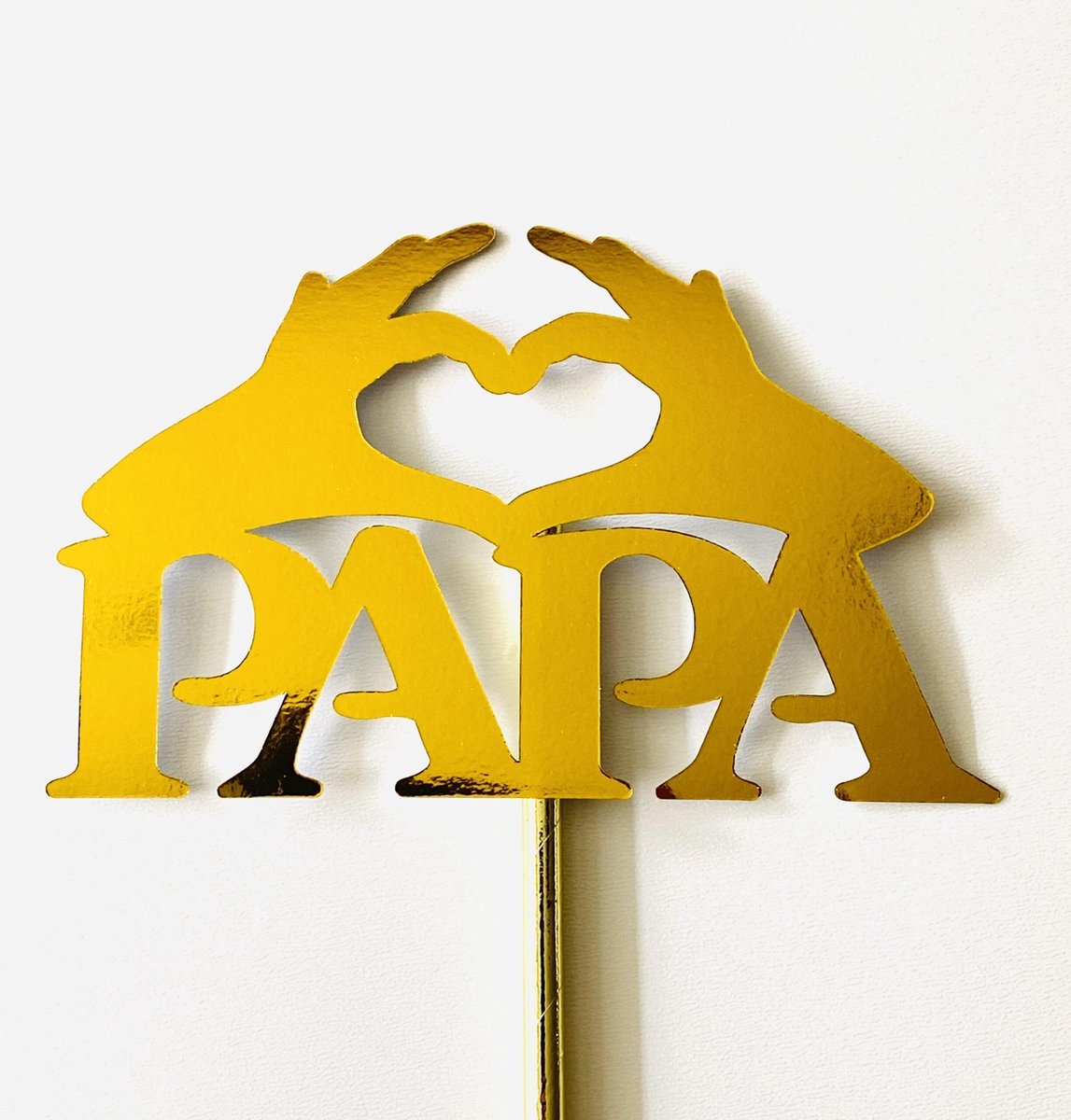 Taarttopper|Vaderdag|Cake topper| Papa| Handjes| Goud glans|14 cm| karton